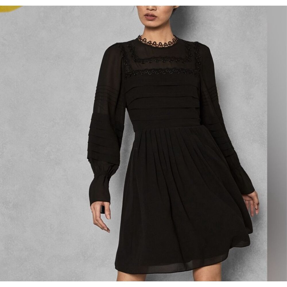 Ted Baker Womens Black Appliqué Lace Arrebel Embroidered Chiffon Dress Size 2